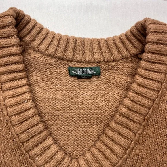 Wild Fable Brown V-Neck Oversized Pullover Sweater Small Recycled Polyester - Picture 2 of 8